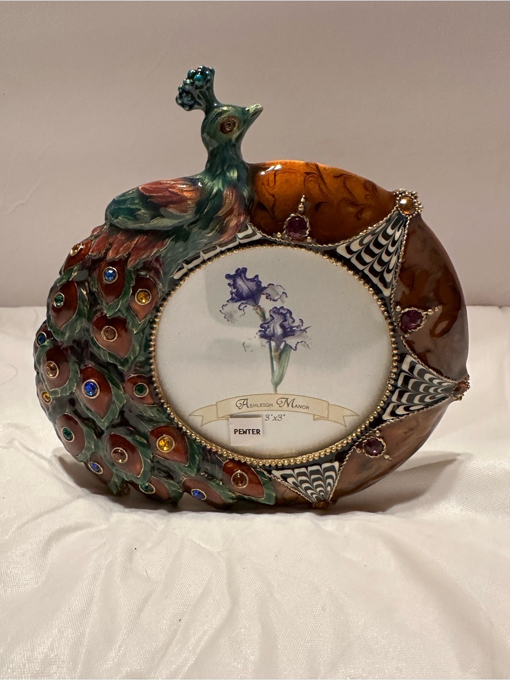 Ashleigh Manor Peacock Decorative Photo Frame in Green and Brown